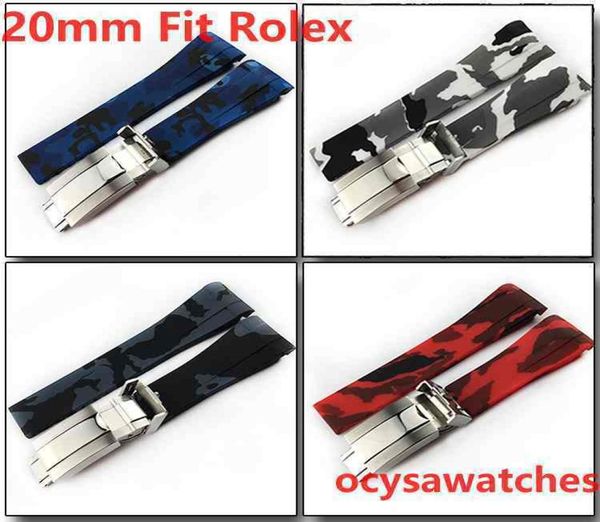 

20mm gold clasp camouflage rubber strap sub gmt waterproof band watch bands watches accessories folding buckle watchband8849717, Black;brown