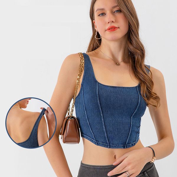 

lu women yoga jeans bra crop bodycon tank for denim sports bras girl high elasticity sport tank racerback vest running gym