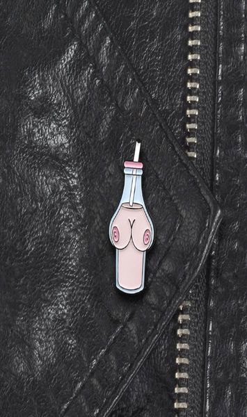 

chest drink bottle brooch cartoon body organ breast personality pink enamel pin lapel coat cute badge men and women gifts8713054, Blue