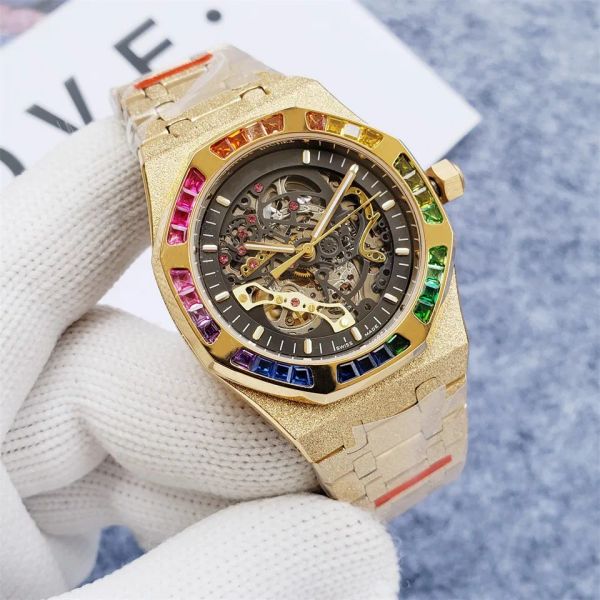 

42mm men's hollow watch men's sapphire glass automatic mechanical watches sport waterproof designer watches, Slivery;brown