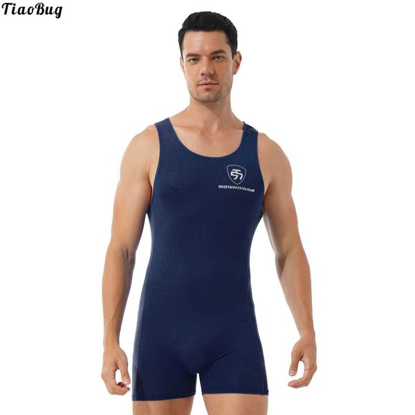 

men's swimwear tiaobug men round neck sleeveless workout sport swimming bodysuit athletic wrestling boxers fitness gym jumpsuit leotard