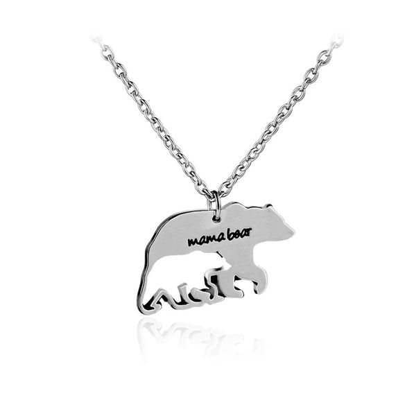 

mother039s necklace gift mama bear baby bear alloy hollow pendant necklace fashion creative jewelry cute charm animal lovers gi3639582, Silver