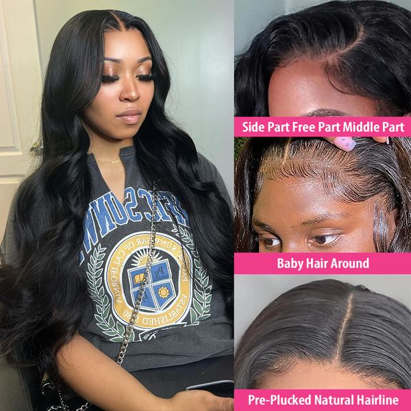 

remy hair body wave 4x4 lace front human hair wigs 13x4 hd transparent lace frontal wig 250density for black women, Black;brown