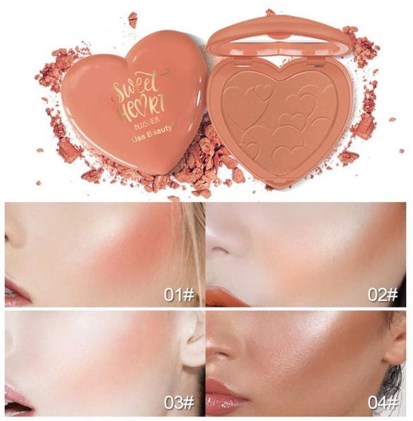 

blush kiss beauty face bronzer palette heart shape with mirror pumpkin pigment long lasting waterproof contour blusher kb0471563115