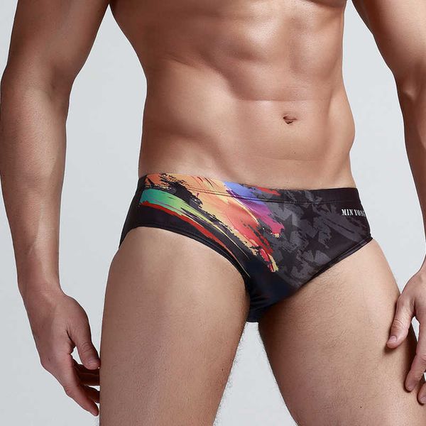 

men's swimwear men's printed swim briefs triangle shorts swimming trunks racing briefs racer bathers professional for training and