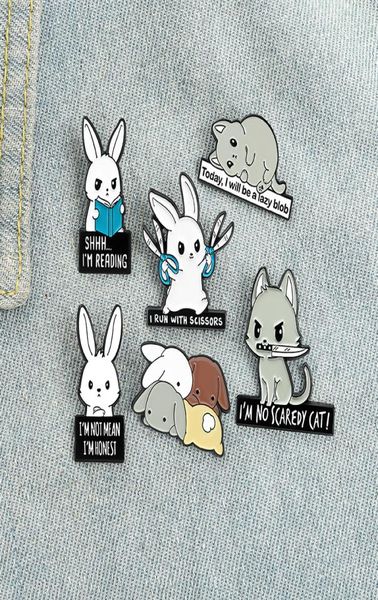 

rabbits park enamel pins custom book scissors bunny cats brooch lapel badge bag cartoon animal jewelry gift for kids friends2365641, Gray