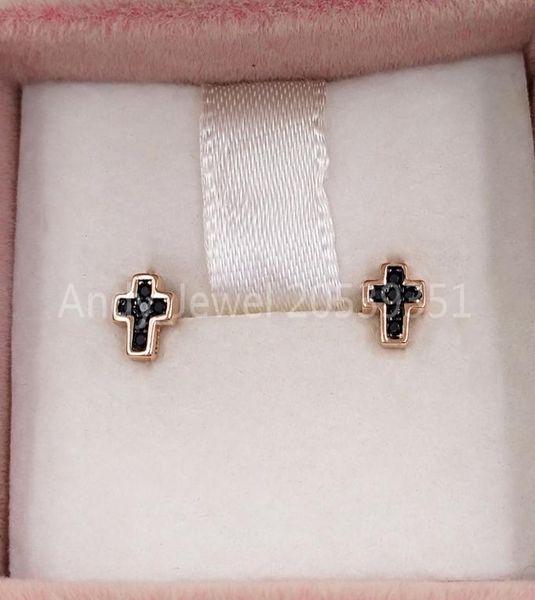 

motif cross earrings stud in rose gold vermeil with spinels bear jewelry 925 sterling fits european jewelry style gift andy jewel 4348023, Golden;silver