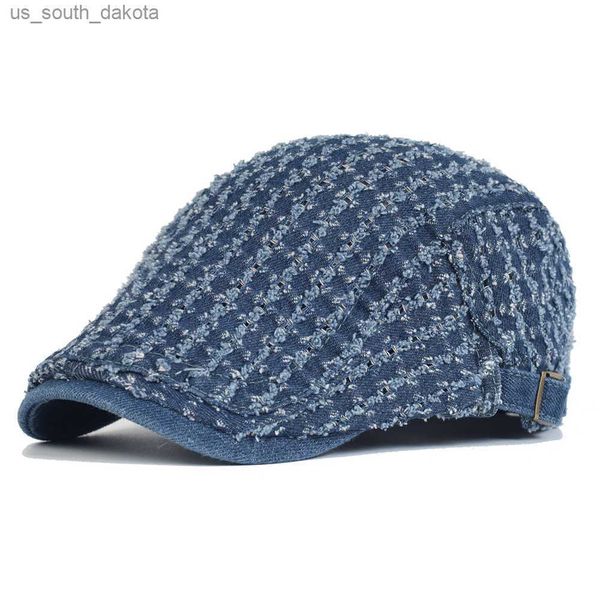 

fashion denim berets hat men women newsboy caps washed distressed cotton hats duckbill ivy flat cap four seasons l230523, Blue;gray