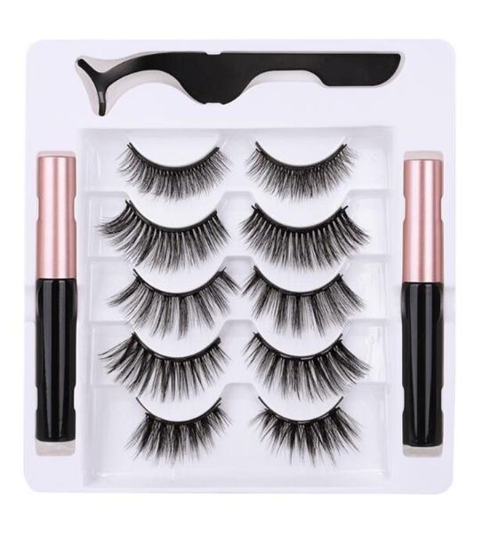 

5 pairs magnetic false eyelashes set thick natural long with magnet eyeliner tweezer reusable handmade fake lashes dhl 2040503