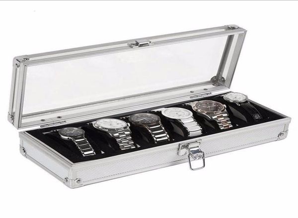 

watch box 6 grid insert slots jewelry watches display storage box case aluminium jewelry decoration winder8322825, Black;blue