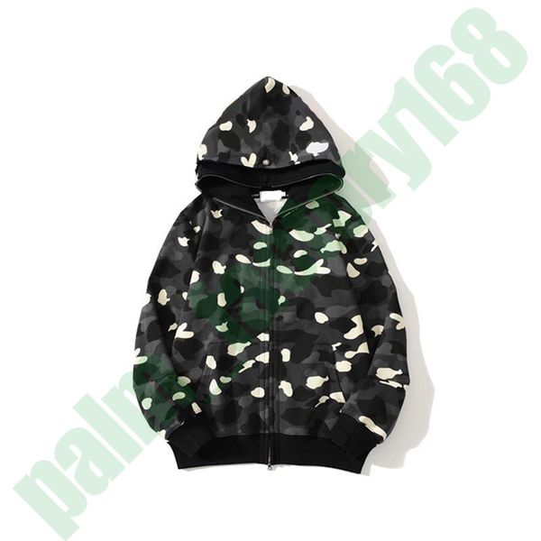 

quality men's and women's shark hoodie camo star sky double hat cotton embroidery cartoon print zip ape hoodie4444, Black