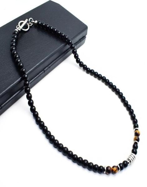 

handmade natural stone beads obsidian chocker necklace stainless steel ot short neckless for men jewelry homme5525310, Golden;silver