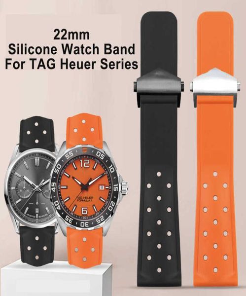 

22mm silicone watch band for tag heuer f1 carlera diving breathable rubber strap men women durable belt watch accessories6629132, Black;brown
