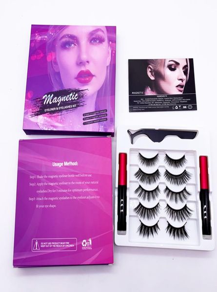 

5 pairs magnetic eyelashs magnet eyeliner kit updated 3d false lashes 2 tubes liquid eyeliner with tweezers natural reusable no gl5406928