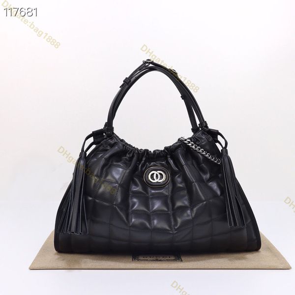 

new women's bag luxury designer handbag fashion plaid chain tassel shoulder bag versatile in europe and america large capacity black dr