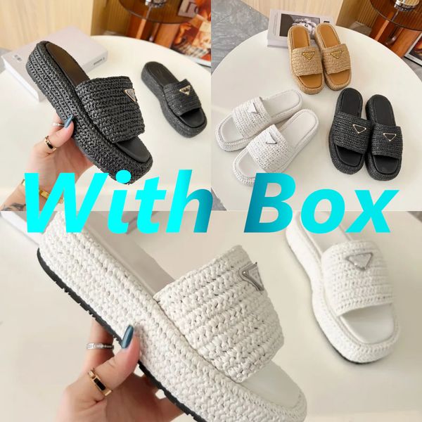 

with box slippers women pantoufle thick bottom sandals mules oran sandal flip flops h sandals slides designer slides women 35-42, Black
