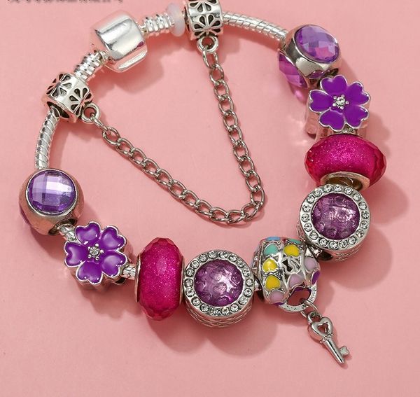 

925 sterling silver crystal beads fit pandora european bracelets five petals flower heart pendant charm bead accessories diy jewelry, Black