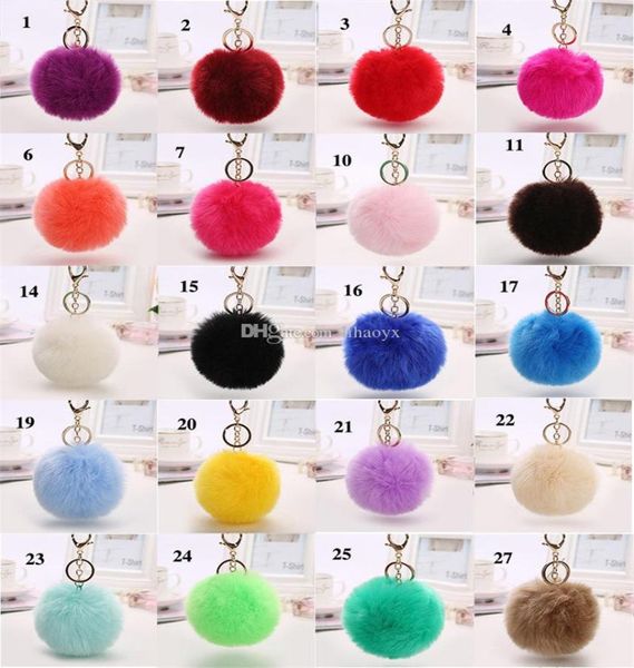 

lovely 8cm rabbit fur ball plush round fluffy toy keychain hairy car key ring c0419061405, Silver