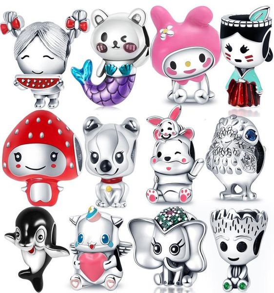 

fits bracelets 20pcs cartoon little bear dolphin princess elephant silver charms bead pendant wholesale diy european sterling necklace jewel, Black