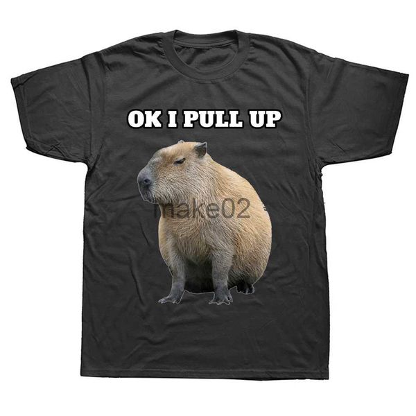 

men's t-shirts funny ok i pull up capybara t shirt graphic cotton streetwear short sleeve birthday gifts summer style tshirt mens cloth, White;black