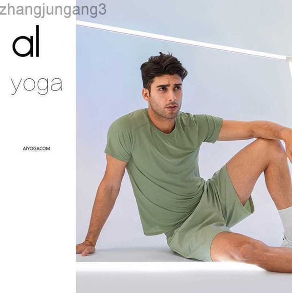 

desginer alo yoga t shirt sports fitness sports summer green sweat-absorbing quick-drying short-sleeved t-shirt men's clothing fitness, White;black
