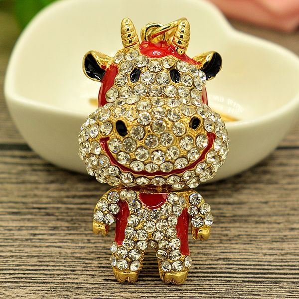 

shiny ox rhinestone crystal lovely cow keychain keyring for car handbag pendant key holder, Slivery;golden