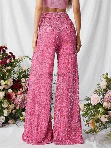 

women s casual wide leg straight leg pants elastic band high waist sequined trousers fashion street velvet sequined trousers l230621, Black;white