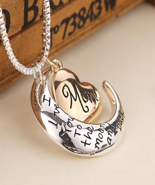 

heart jewelry i love you to the moon and back mom pendant necklace mother day gift whole fashion jewelry3106025, Silver