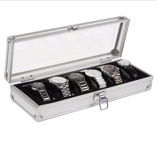 

watch box 6 grid insert slots jewelry watches display storage box case aluminium jewelry decoration winder9956778, Black;blue