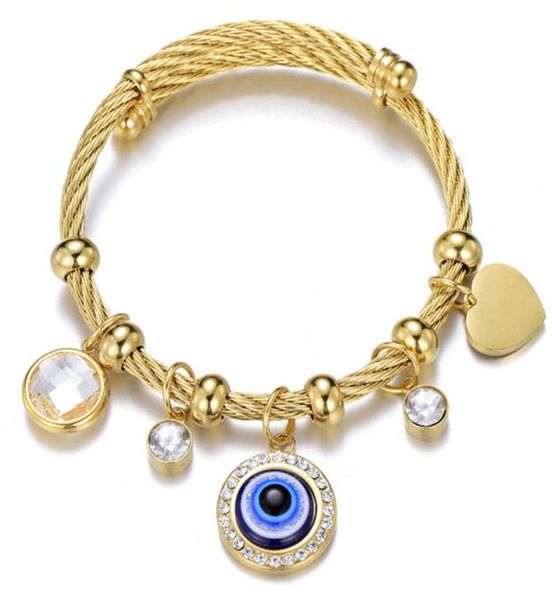 

2021 fashion simple evil eye stainless steel gold turkish islamic women bracelet bracelet blue eye charm size adjustable bracelet 1429311, Golden;silver