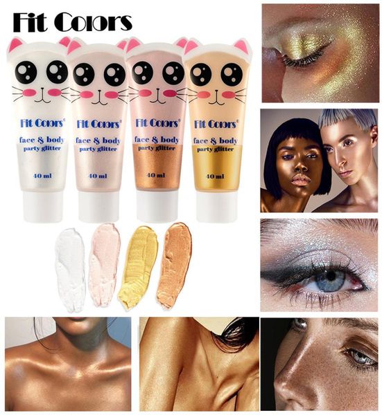 

fit colors makeup face body party glitter bronzers highlighter 4 color glittery glow primer shimmer highlight oil 40ml1417022
