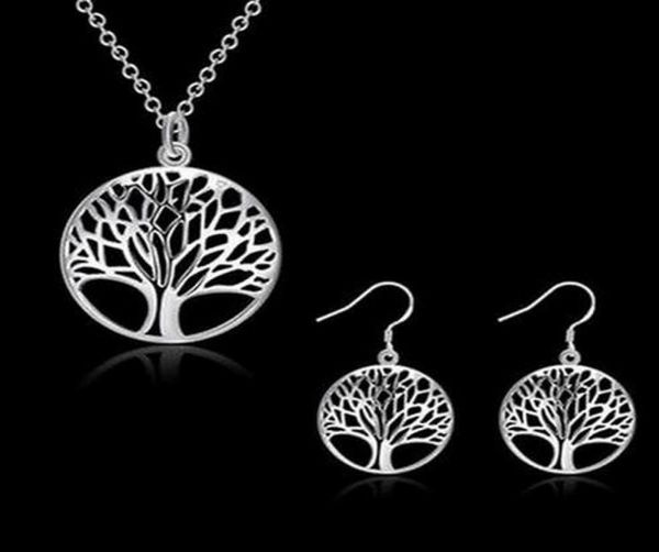 

new round hollow wish tree pendant necklace tree of life 925 silver necklace earring6093923