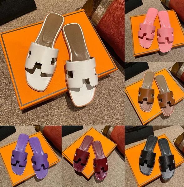 

designer h slippers oran sandals for women ladies summer casual fashion luxury classic flat leather solid home beach slides shoes, Black