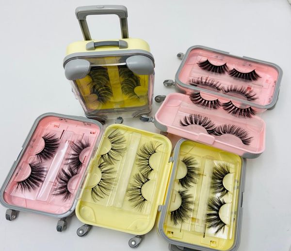

whole 2 pairscase in suitcase 25mm length soft mink strip lashes unique packaging7920601