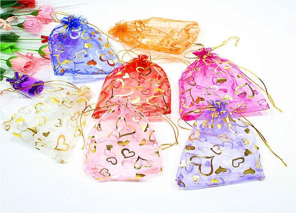 

colorful organza bags iron heart bronzing special design pouch wedding promotion gifts bag jewelry package5646850, Pink;blue