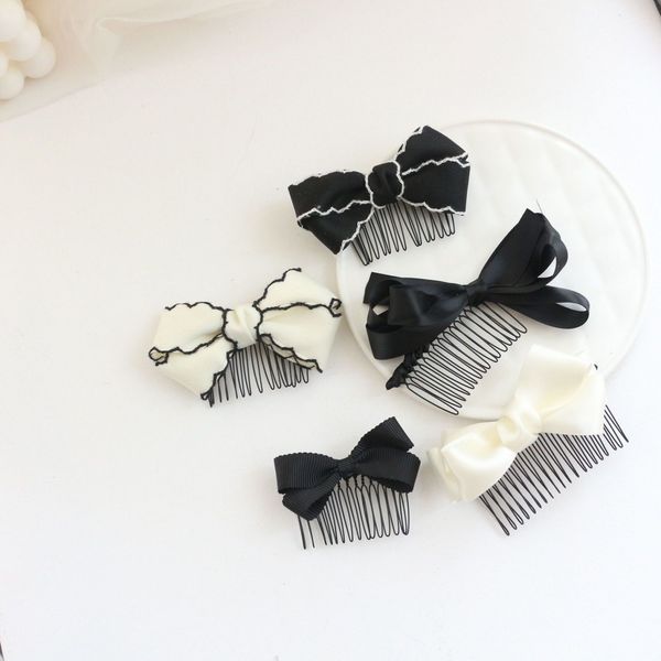 

kids ribbon bow hair combs lady style girls pearl bows barrettes women accessories boutique children princess hair comb s0132, Slivery;white