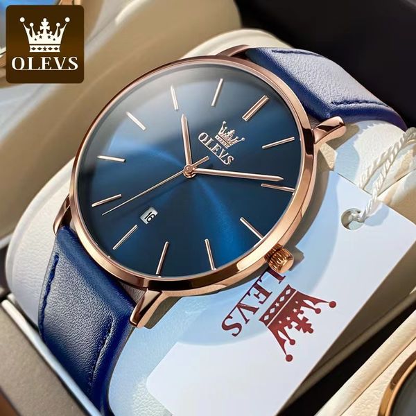 

olevs ultra thin quartz watch men's watch 40mm, Slivery;brown