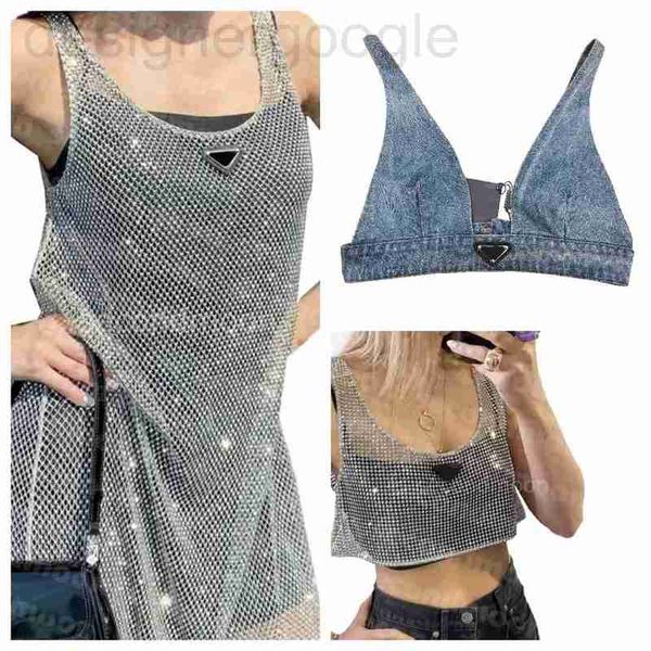 

basic & casual dresses designer women shiny rhinestone dress crop vest fashion denim bra sleeveless sling vests woman ikn1, Black;gray