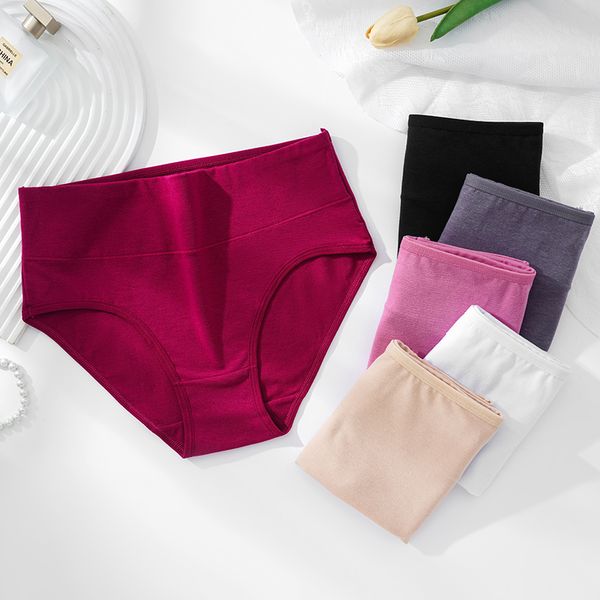 

underwear cotton for women plus size double waisted head panties girl briefs lingeries solid panty intimate m10236, Black;pink