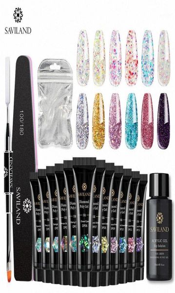 

saviland diamond glitter poly gel kits nails gel polish sequins fast building extension soak off uv varnish nail art tools1 no974235862, Red;pink