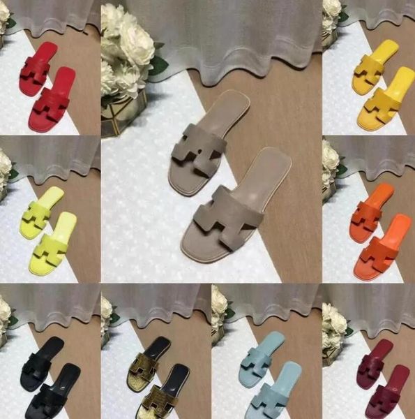 

2023 sandales fashion sandals genuine leather women slippers summer luxury flat slides ladies beach sandal party wedding oran slipper size 3, Black