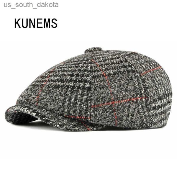 

kunems winter fashion berets mens hat retro octagonal caps boina casual newsboy hat for man plaid painter cap gorras l230523, Blue;gray