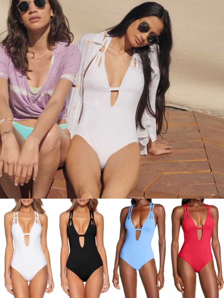 

designer women's swimsuits one piece cut up low-back polyester solid swimwear criss-cross back bathing suits s-l, White;black