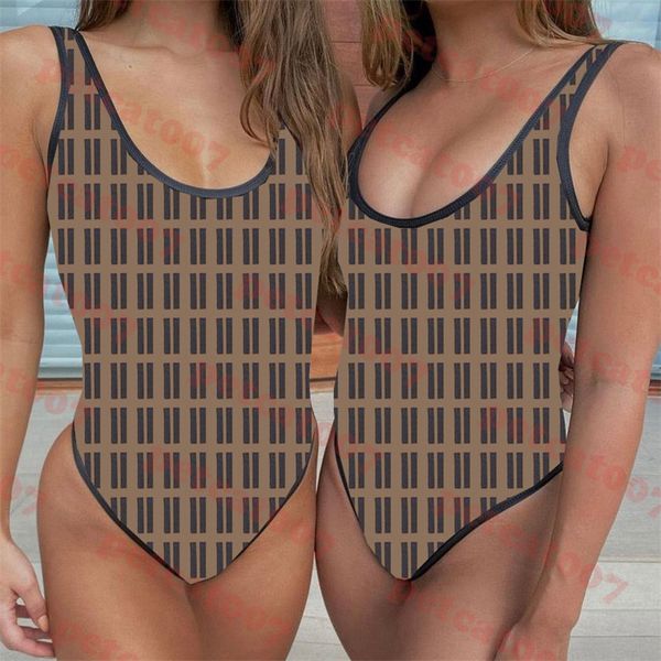 

womens designer bikini retro brown swimwear letter print one piece swimsuit summer sling bathing suit