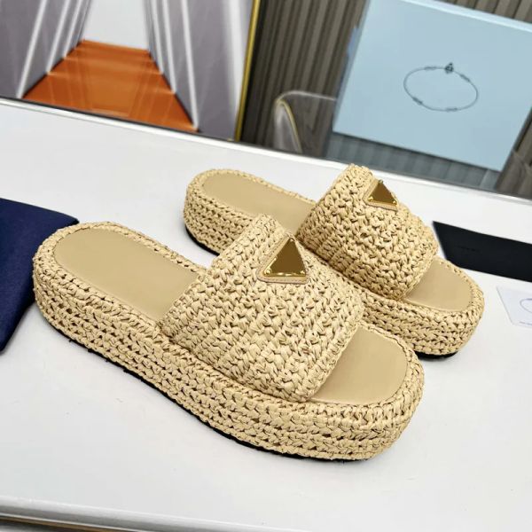 

black natural fabric flatform sandals slippers woven platform mule for women's casual chunky bottom slide summer beach rubber sole