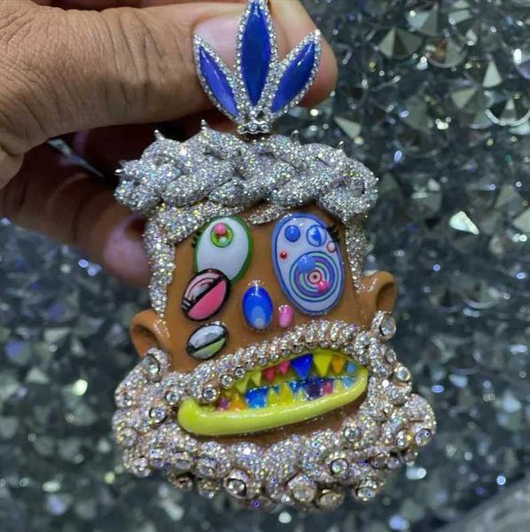 

custom cartoon avatar necklace pendant hand inlaid vvs moissanite pendant 1"2"3"4"5" inch hip hop pop pendant, Silver