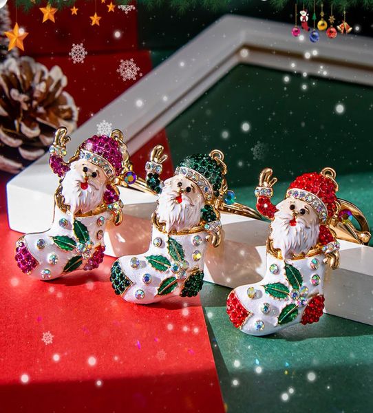 

cute key chain cartoon rhinestone santa claus hanging keyring pendant handbag decoration for purse christmas charm keychain ring x2762161, Slivery;golden