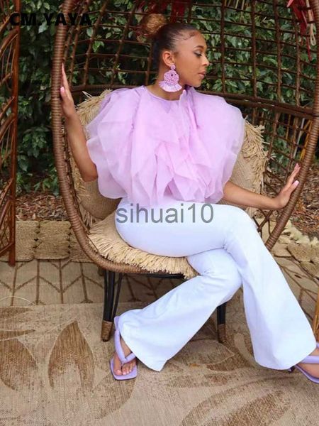 

women's blouses shirts cm.yaya women chiffon cape style shirt 2022 summer streetwear elegant chic blouse j230621, White
