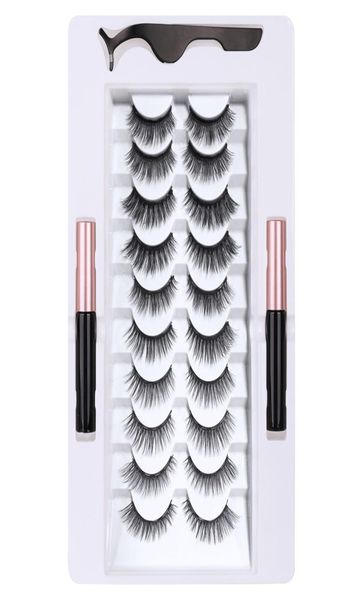 

10 pairs magnetic false eyelashes set with liquid eyeliner tweezer thick natural long magnet fake lashes eyelash extensio4703939