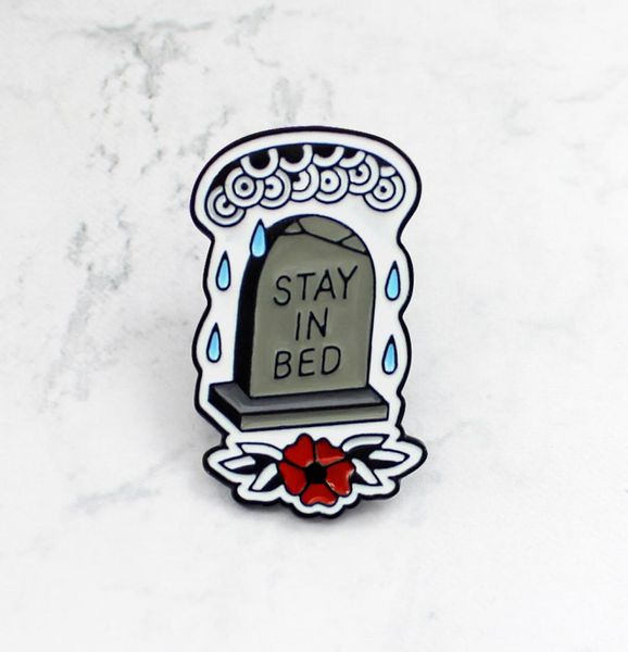 

tombstone quotstay in bedquot cloud raining enamel personality creative pins decoration special cartoon lapel denim badge7129679, Gray
